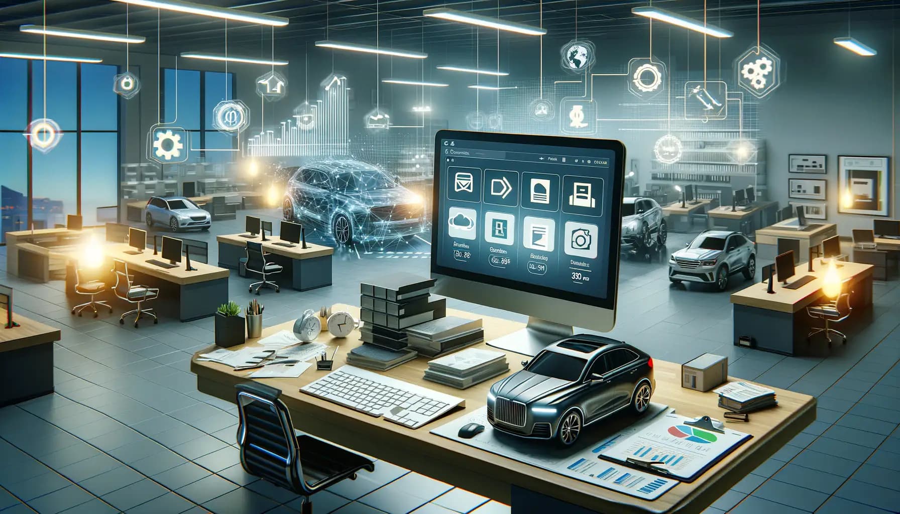 Accountant reviewing QuickBooks dashboard synced with dealer management software